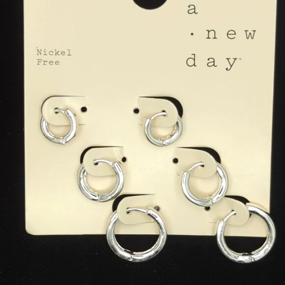Silver Hoop Earring Trio Lot – Lydell, Universal Thread, A New Day – NWT - Picture 2 of 4